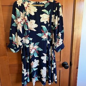 Boutique Navy Dress with Floral Accents